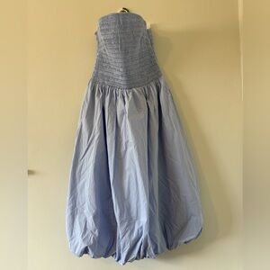 Summer Strapless Light Blue Bubble Hem Dress